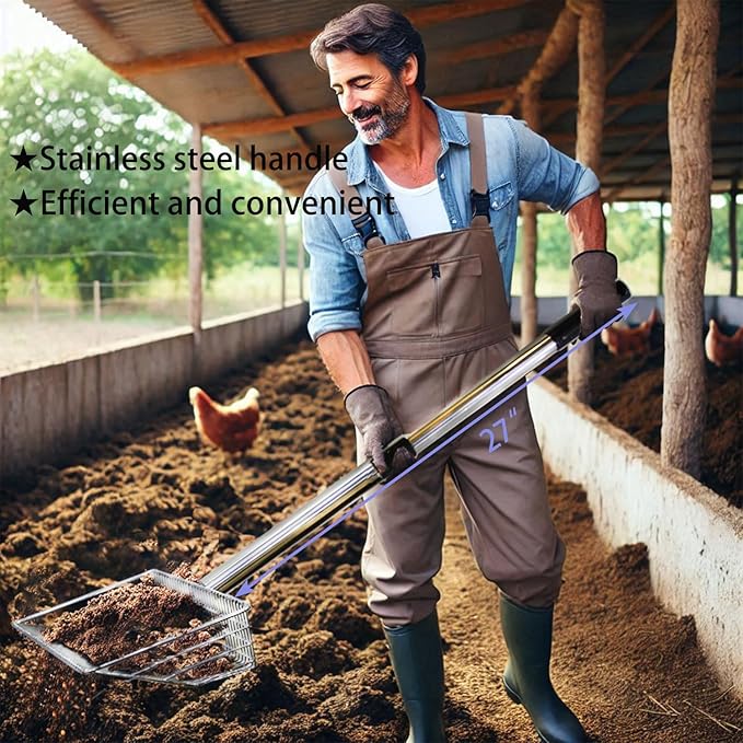 10inch Metal Chicken Poop Scooper with 54-Inch Long Handle for Coop Cleaning-Mewly Pet