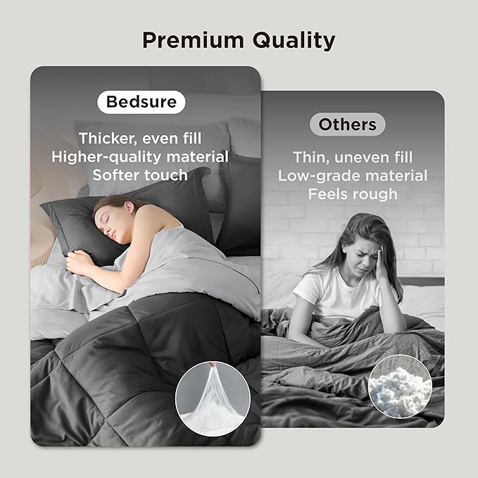 Bedsure Twin Comforter Set - 5 Pieces Reversible Charcoal Grey Bedding, Twin Size Bed Set for All Seasons, Bed in a Bag with Down Alternative Comforter, Sheets, Pillowcase & Sham