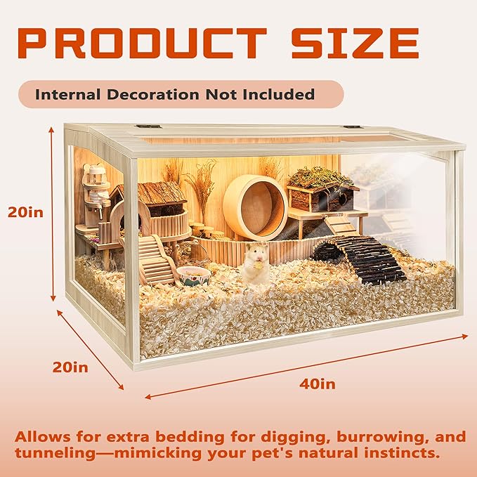 Prolee Hamster Cage Chewproof Wooden 40 Inch Guinea Pig Cages Mice and Rat Habitat Openable Top with Acrylic Sheets Solid Built-Mewly Pet