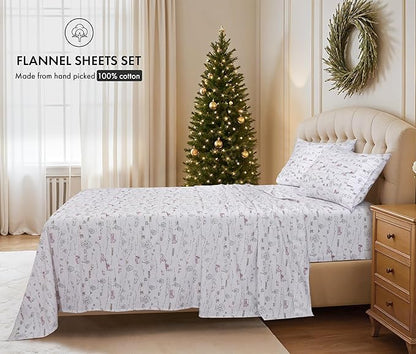 RUVANTI Flannel Sheets Queen Size - 100% Cotton Double Brushed Bed Sheets, Deep Pockets 16 Inches Queen Sheet Set, All Seasons Breathable & Extra Soft - Warm & Cozy, 4 Piece, Rustic Homestead