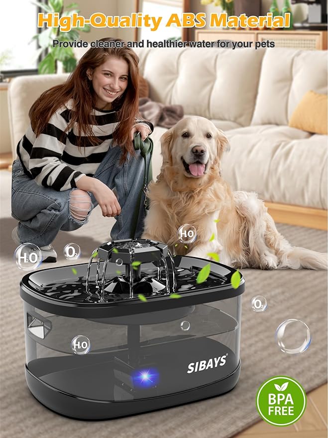 SIBAYS 2.5Gal/9.5L Dog Water Fountain, 3 Flow Modes Pet Water Fountain for Cats, Dog Water Bowl Dispenser with 7" Large Filter & Ultra Quiet Pump, BPA-Free, Ideal for Large Dogs, Multi-pet(FS68)-Mewly Pet