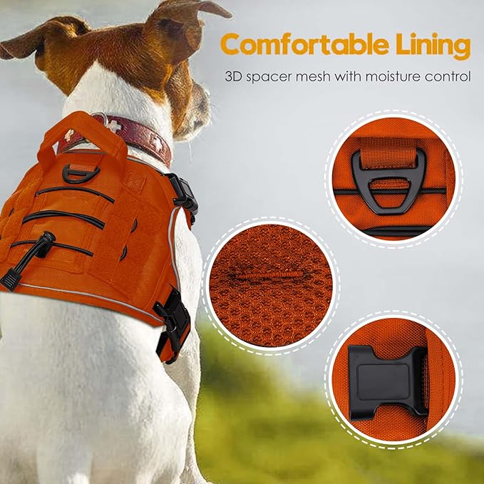 Heavy-Duty Tactical Dog Harness for Large Dogs, No Pull Adjustable Reflective Pet Vest with Molle System, K9 Military-Grade Control for Service Training, Outdoor & 10+ Breeds, Orange, Medium-Mewly Pet