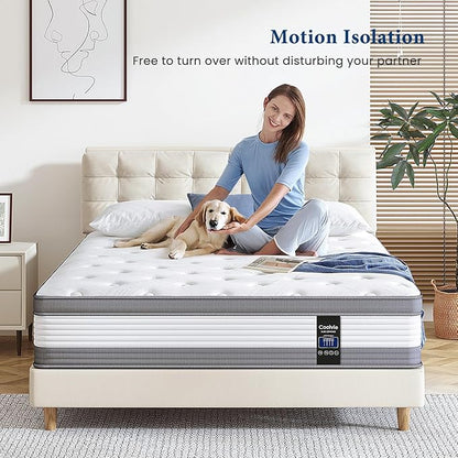 Coolvie Full Mattress 12 Inch Mattresses Full Size in A Box Hybrid Mattress Individual Pocket Springs Mattresses with Memory Foam Layer Provide Motion Isolation & Cool Sleep