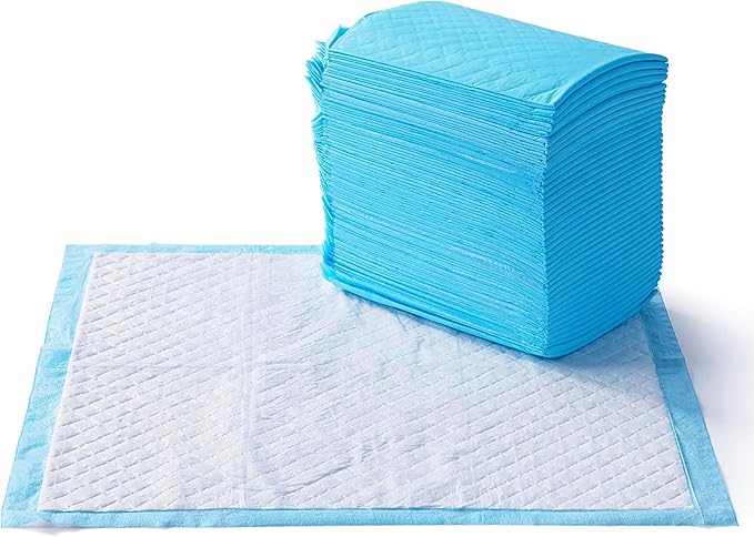 Amazon Basics Heavy Duty Dog and Puppy Pee Pads, 5-Layer Leak-Proof Ultra Absorbent, Quick-Dry Surface, Potty Training, Regular (24x23"), 80 Count, Blue & White-Mewly Pet