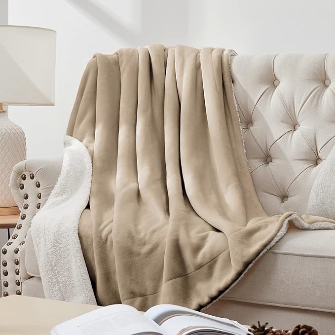 Walensee Sherpa Fleece Blanket (Throw Size 50”x60” Camel) Plush Throw Fuzzy Super Soft Reversible Microfiber Flannel Blankets for Couch, Bed, Sofa Ultra Luxurious Warm and Cozy for All Seasons