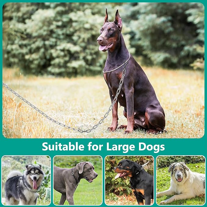 Tresbro Heavy Duty Dog Chains for Outside, 10FT Stainless Steel Tie Out Cable with Swivel Hook for Large Dogs, Metal Chew Proof Pet Runner Chain Leash Lead for Outdoor Camping Hiking Yard, 5MM-Mewly Pet