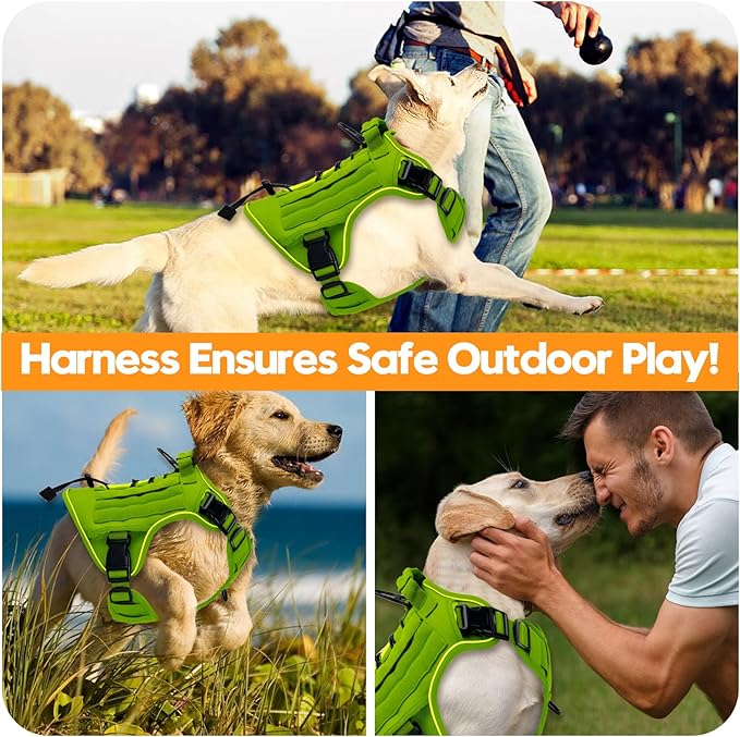 Heavy-Duty Tactical Dog Harness for Large Dogs, No Pull Adjustable Reflective Pet Vest with Molle System, K9 Military-Grade Control for Service Training, Outdoor & 10+ Breeds, Wild Lime, XX-Large-Mewly Pet