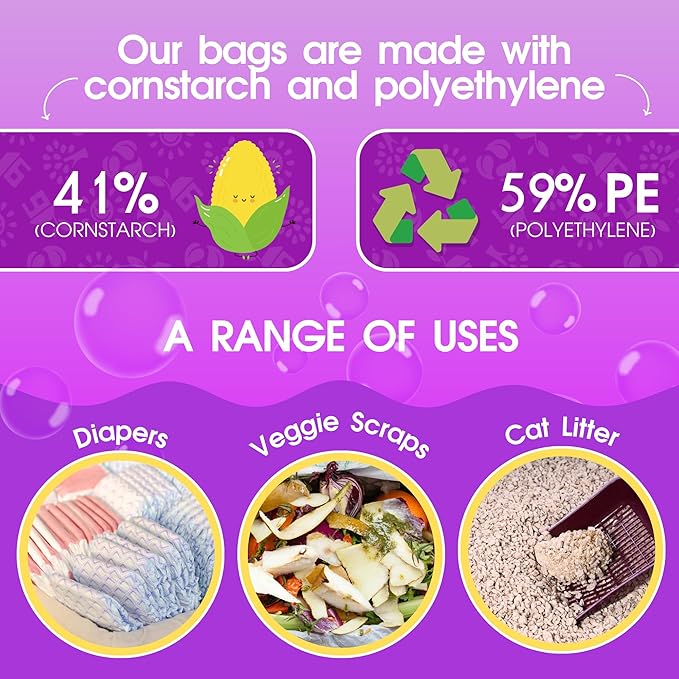 Pet N Pet 200 Counts Lavender Scented Dog Poop Bags Rolls with Tie Handles, 38% Plant Based & 62% PE Poop Bags for Dogs, Extra-Thick Doggie Poo Bag, Pet Waste Bag-Mewly Pet