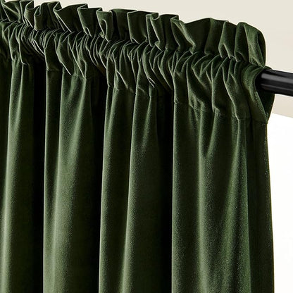 Lazzzy Velvet Blackout Curtains Thermal Insulated Room Window Drapes Super Soft Luxury Curtains for Living Room Bedroom Rod Pocket 2 Panels, Moss, 52" W x 84" L