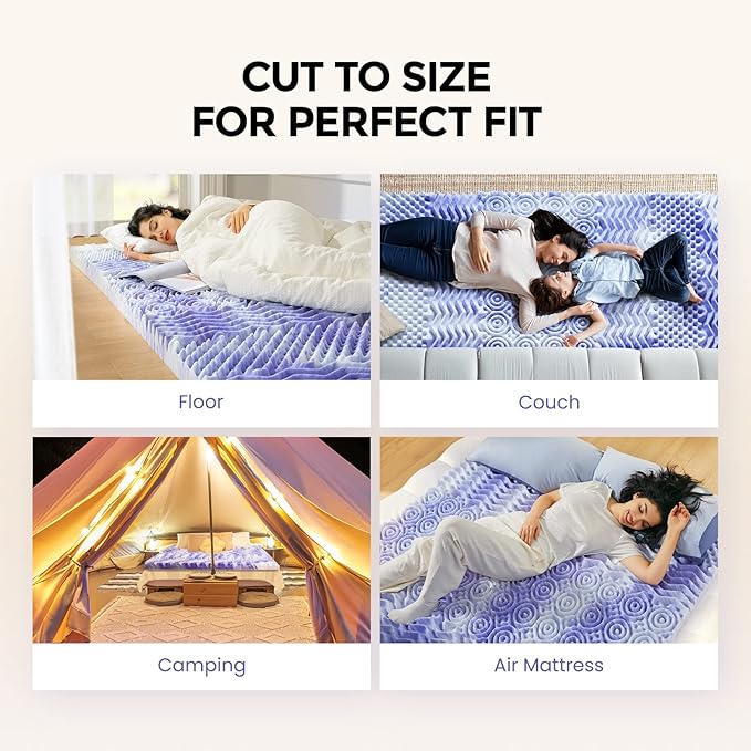Dreamsmith 4 Inch 7-Zone Queen Memory Foam Mattress Topper, Cooling Gel Infused Foam Mattress Pad, Queen Size Bed, CertiPUR-US Certified