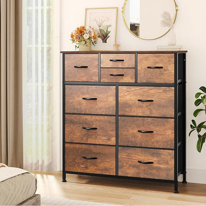 YITAHOME 10 Drawer Dresser, Dresser for Bedroom, Fabric Storage Dresser, Chest of Drawers for Living Room, Hallway, Closets - Sturdy Steel Frame, Wooden Top & Easy Pull Fabric Bins