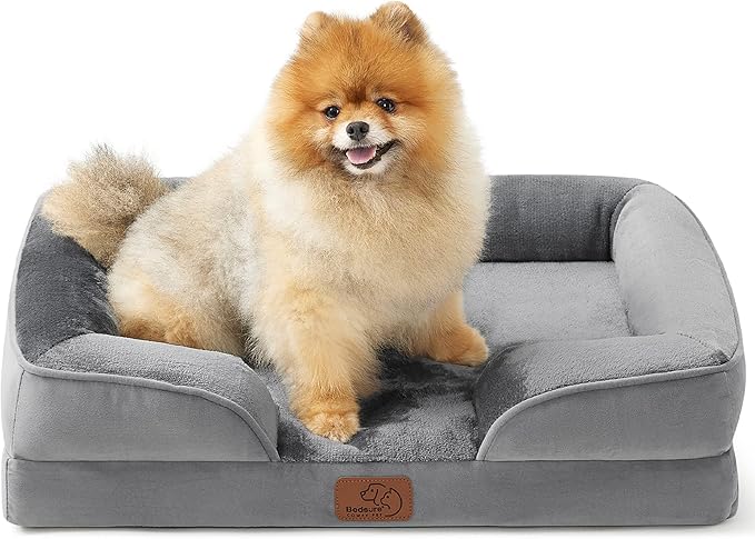 Bedsure Orthopedic Dog Beds for Small Dogs - Washable Small Dog Cat Bed Waterproof, Comfort Pet Couch Sofa with Washable Removable Cover, Pets Bed with Nonskid Bottom, Grey, 24"-Mewly Pet