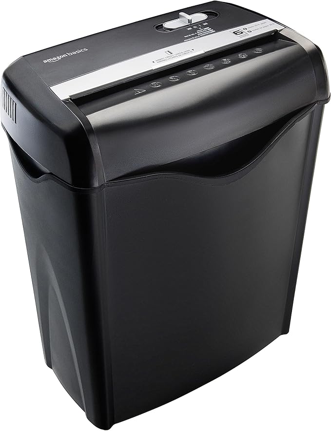 Amazon Basics 6 Sheet Cross Cut Paper and Credit Card Home Office Shredder with 3.8 Gallon Bin, Black-Mewly Pet