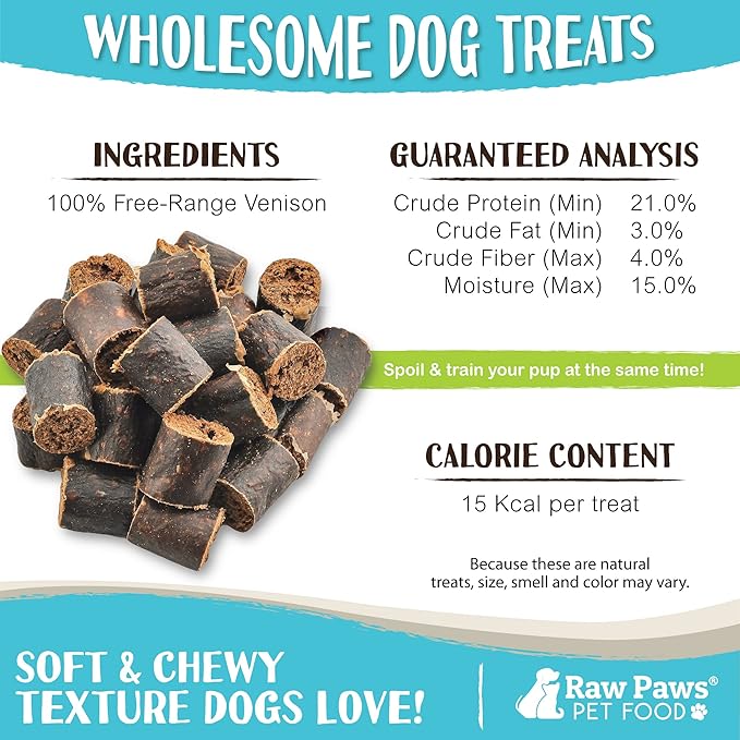 Raw Paws Wild-Caught Venison Dog Treats, 6-oz - Packed in USA - Real Meat Jerky - Single Ingredient Venison for Dogs-Mewly Pet