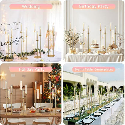 Vincidern 2pcs Gold Taper Candle Holder 3-arm Candelabra Decorative Candlestick Holder for Table Centerpieces, Wedding, Dining Room, Events, Party (34in Tall)