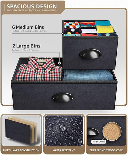Sorbus Dresser with 8 Drawers - Chest Organizer Unit with Steel Frame Wood Top & Handle Easy Pull Fabric Bins for Clothes - Wide Storage Furniture for Bedroom, Hallway, Living Room, Nursery & Closet