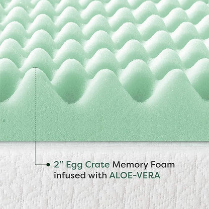 Best Price Mattress 2 Inch Egg Crate Memory Foam Mattress Topper with Calming Aloe Infusion, CertiPUR-US Certified, Queen,Green