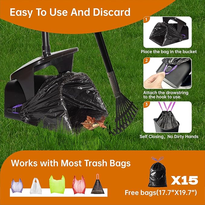Dog Pooper Scooper with Bags & Dispenser - 37.4" Long Durable Metal Handle Swivel Bin & Rake & Spade Kit, Large Capacity Portable Pooper Scooper for Yards，Easy to Assemble-Mewly Pet