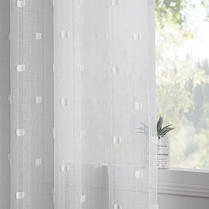 MYSKY HOME White Curtains for Bedroom 72 Inch Length Long Sheer Curtains for Kids Room Nursery Curtains with White Patched Design Rod Pocket Privacy Window Drapes Dining Room 52" x 72" 2 Panels