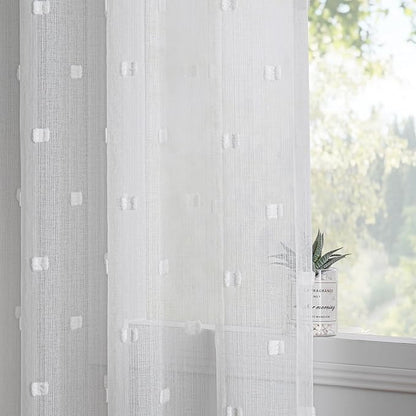 MYSKY HOME White Curtains for Bedroom 63 Inch Length Long Sheer Curtains for Kids Room Nursery Curtains with White Patched Design Rod Pocket Privacy Window Drapes Dining Room 52" x 63" 2 Panels