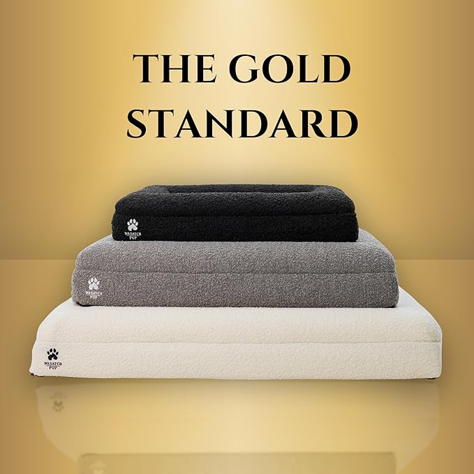 Luxury Boucle Fabric Orthopedic Dog Bed with Memory Foam | Breathable Comfort and Washable Dog Couch Bed with Waterproof Liner & Cover | Sofa Beds for Medium Dogs - Bone 37"x30"x7.7"-Mewly Pet