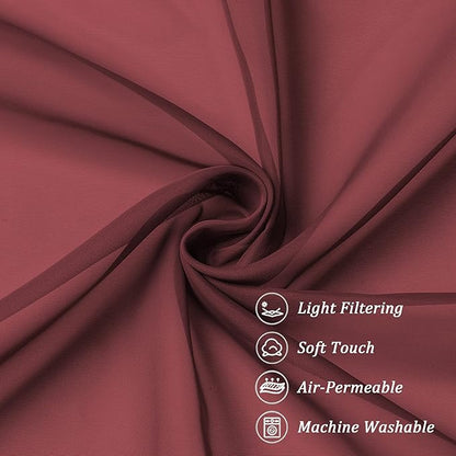 Chyhomenyc Burgundy Sheer Curtains 63 Inches Long 2 Panels Set, Light Filtering Voile Window Drapes for Bedroom Living Room, 42Wx63L Inch, Burgundy, 2PCS