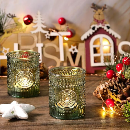 DARJEN Green Votive Candle Holders Set of 36- Glass Candle Holders Bulk for Flameless LED Tea Waxes, Tea Light Candle Holder for Wedding & Home Table Decor, Vintage Parties Gifts