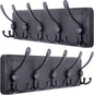 SKOLOO Coat Rack Wall Mounted - Pack of 2, Wooden, Heavy Duty, Rustic Coat Hooks for Wall, 16'' Hole to Hole, Wall Coat Rack with 5 Triple Hooks for Hanging Clothes, Jacket, Hat(Black)