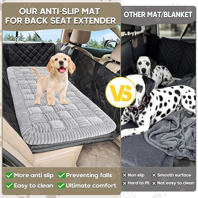 Dog Car Bed Mat, Non-Slip Backseat Extender Pet Blanket, Plaid Dog Bed for SUVs, Sedans & Trucks, Chew-Resistant Travel Pad for Dogs, Easy Clean & Scratch-Proof & Comfort (50"x24.6") Light Gray-Mewly Pet