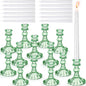 Suclain 24 Pcs Glass Taper Candle Holder Sets 12 Candlestick Holder with 12 White Long Candles for Wedding Party Decor Dinner Decoration(Green)