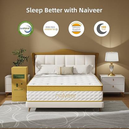 Cooling Gel Queen Mattresses 14 Inch Memory Foam Hybrid Mattress for Back Pain & Pressure Relief, Queen Size Mattress in A Box with Pocket Springs, Medium Firm with CertiPUR-US Certified