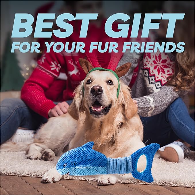 Dog Toys for Large Dogs, Squeaky Dog Toys for Aggressive Chewers, Plush Dog Chew Toys for Teething, Interactive Shark Dog Toys to Keep Them Busy Tug Of War Puppy Toys for Small,Medium,Large Breeds-Mewly Pet