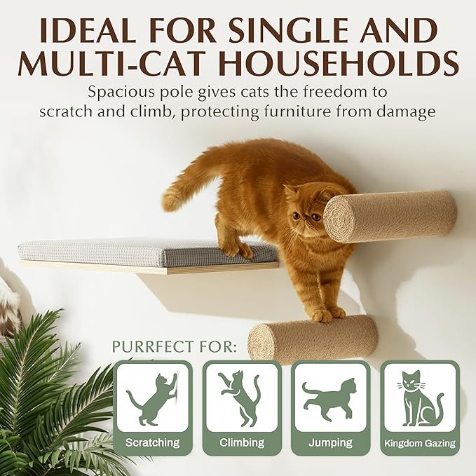 2-Pack Sisal Wall-Mounted Cat Climbing Wall Steps, Cat Wall Steps/Stairs with Sisal Scratching Surface, Wall Shelf Furniture for Climbing & Play for Kittens & Cats, Hidden Mounts-Mewly Pet