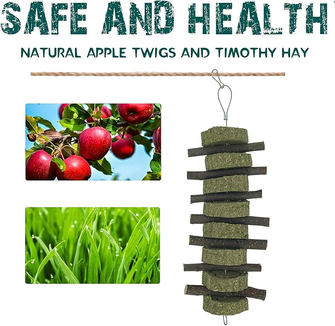 Rabbit Chew Toys for Teeth Grinding Bunny Treats 100% Natural Wood Timothy Grass Treats for Guinea Pigs Chinchillas Hamsters 2pcs-Mewly Pet