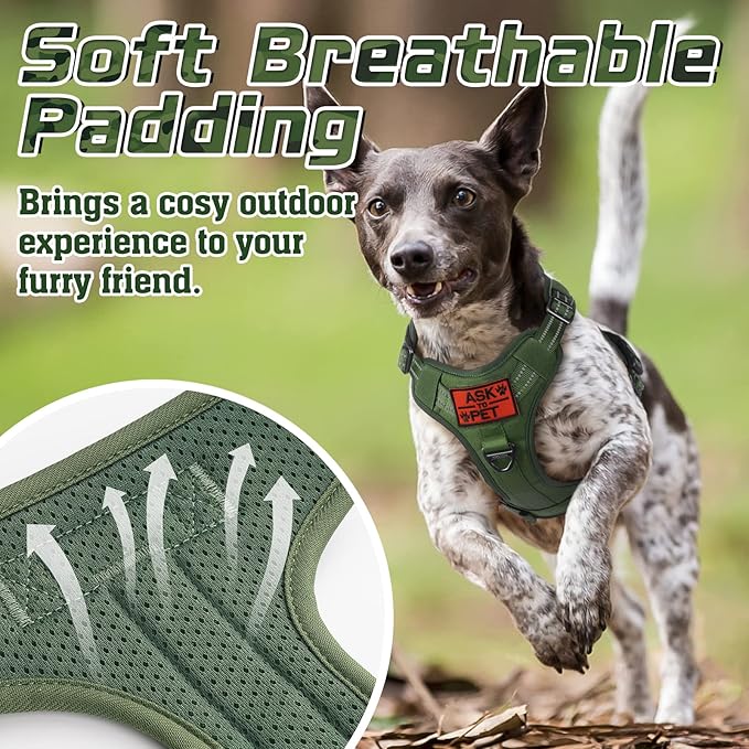 rabbitgoo Tactical Dog Harness for Large Dogs, No Pull Military Service Vest with Handle & Molle, Easy Control for Training Walking, Adjustable Reflective Straps, Green, L-Mewly Pet
