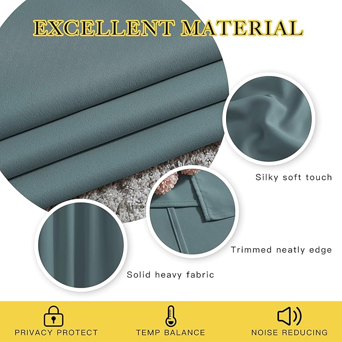 NICETOWN Blackout Greyish Blue Curtains 2 Panels Set - Grommet Room Darkening Thermal Curtains Light Blocking Window Treatments Sound Reducing Drapes for Bedroom/Kids Room, W37 x L63
