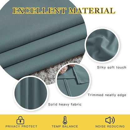 NICETOWN Bedroom Blackout Curtains Panels - Triple Weave Energy Saving Thermal Insulated Solid Grommet Blackout Draperies for Patio, 1 Pair, Greyish Blue, W52 x L95 Inch