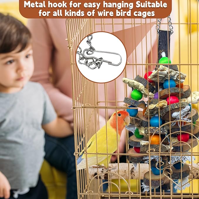 PINVNBY Bird Toys Parrot Toys, Natural Wood Bird Chewing Toys, Parakeet Hanging Toys for African Grey Macaws Cockatoos Eclectus Amazon Small and Medium-Sized Parrot-Mewly Pet