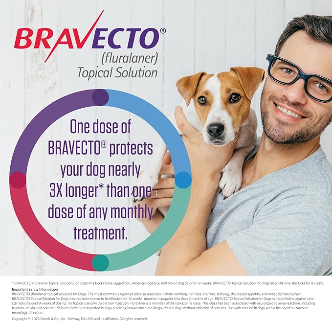 BRAVECTO Topical Solution for Dogs, Flea & Tick, 12 Week Supply, >22-44 lbs., Green Box-Mewly Pet