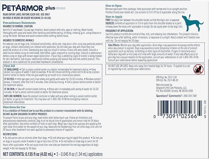 PetArmor Plus Flea and Tick Prevention for Dogs, Dog Flea and Tick Treatment, 3 Doses, Waterproof Topical, Fast Acting, Medium Dogs (23-44 lbs)-Mewly Pet