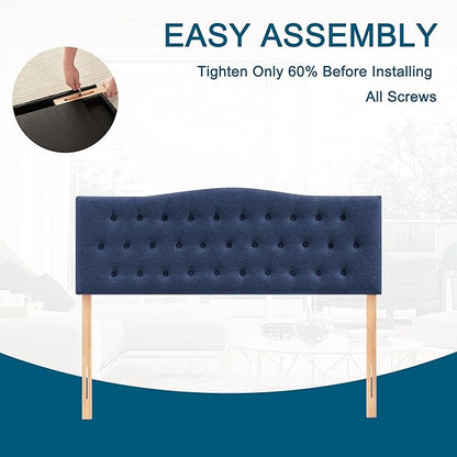 Tufted Upholstered Headboard California King Size, Sturdy and Durable Solid Wood Bed headboard, Fabric Headboard Adjustable Height from 37” to 51”, Button Diamond Design Head Board, Blue