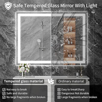 Koonmi 26x38 LED Bathroom Mirror, Backlit + Front Lit, LED Bathroom Mirror with Lights for Wall, 3 Colors, Anti-Fog, Dimmable Brightness, Memory Function, Tempered Glass