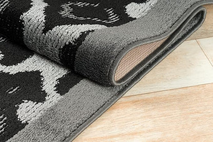 Custom Length Cut to Size Fleur de Lis Inspired Carpet Runner Rug for Hallways, Non Slip Rubber Backed, 31 inch Wide X Customized Length, Royal Grey, 31 inch X 20 feet