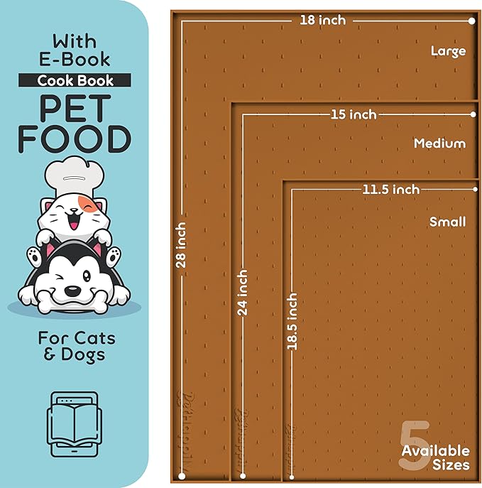 Dog Food Mat - Raised Edges Dogs Mat for Food and Water Prevent Spill, Waterproof Cat Food Mats Protect Floors, Easy Clean Dog Bowl Mats for Food and Water, Silicone Pet Food Tray-Mewly Pet