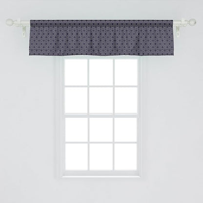 Ambesonne Navy Blue Window Valance Pack of 2, Geometric Dotted Pattern Design with Abstract Ogee Shapes Grid Ornament Tile, Rod Pocket Curtain Valances for Kitchen Bedroom, 42" X 12", Dark Blue Tan
