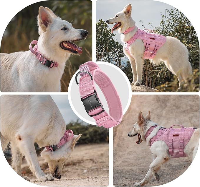 OneTigris Pink Dog Harness Leash Collar Set,Adjustable Dog Vest Harness for Walking Hiking Training(Medium)-Mewly Pet