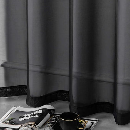 DUALIFE Black Sheer Curtains 45 Inch Length for Basement Windows Set of 2 Panels Grommet Semi Translucent Short Curtains for Small Windows Kitchen Bedroom Bathroom 52x45 Inches Long