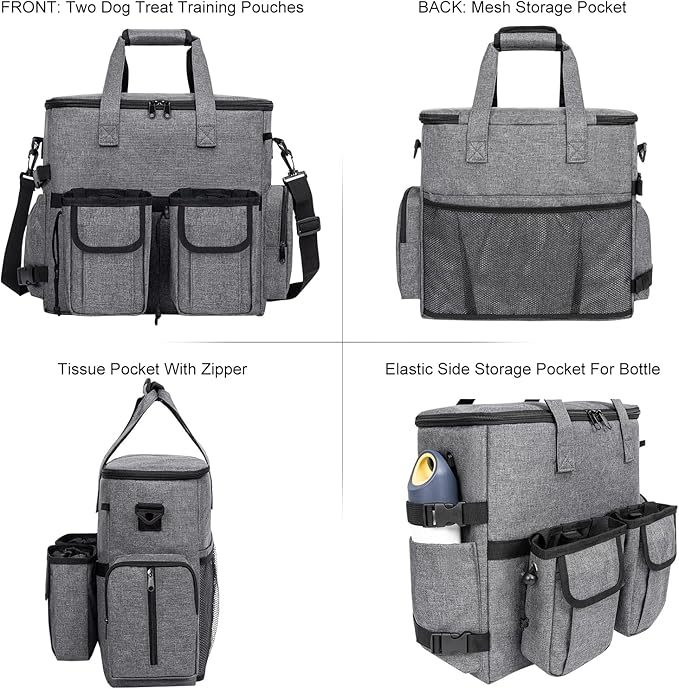 Modoker Dog Travel Bag Backpack, Airline Approved Pet Accessories Organizer for Dog and Cat with Shoulder Strap, 2 Dog Food Storage Containers, 2 Collapsible Dog Bowls,1 Pet Mat, Rose Red-Mewly Pet