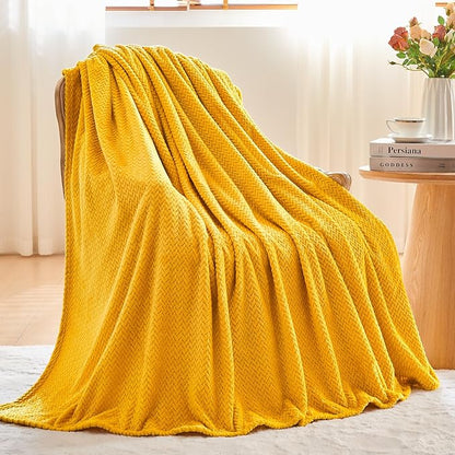 NEWCOSPLAY Super Soft Twin Blanket Mustard Yellow Premium Silky Flannel Fleece Leaves Pattern Lightweight Bed Blanket All Season Use (Mustard Yellow, Twin(60"x80"))