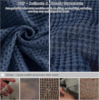 PHF Pre-Washed Cotton Waffle Weave Family Blanket,Oversized King Size 120"x 120"-Snag Proof Lightweight Breathable, 10'x 10' Huge Extra Large Big-Elegant Aesthetic Home Decoration Gift,Dark Navy
